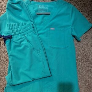 FIGS Teal V‑Neck Scrub Top and Pants